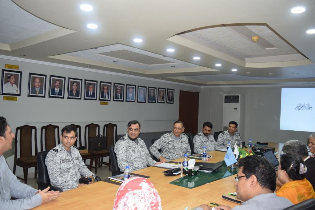 PMSAHQ's tweet photo. The Pakistan Maritime Security Agency (@HqPmsa) and National Institute for Oceanography (@niopk_gov) signed a framework of cooperation (FoC) at NIO Karachi on Monday 4 July to work together in maritime domain. DG PMSA visited NIO and was given brief by DG NIO. https://t.co/euBpJEF0V3