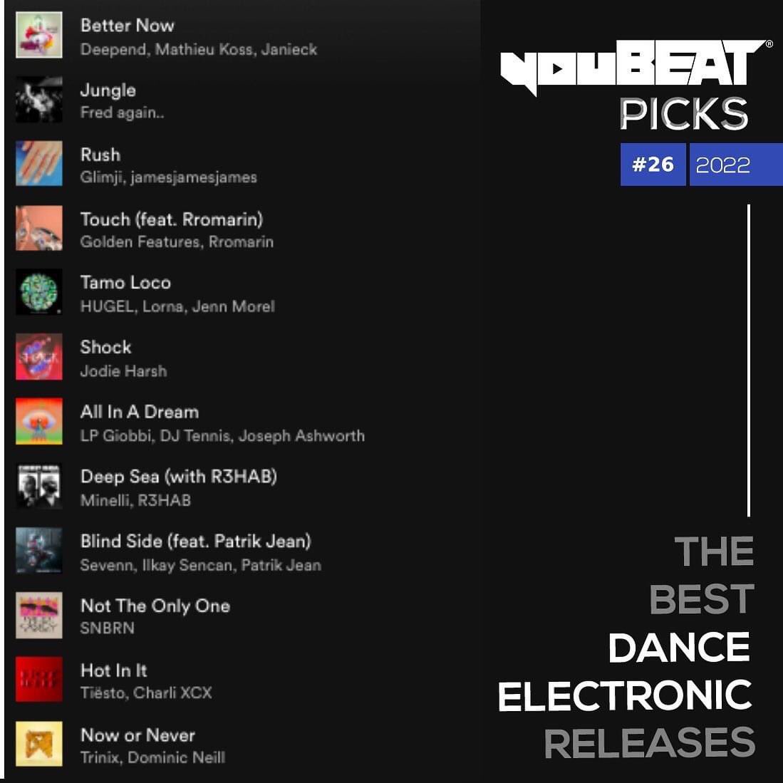 youBEATmusic's tweet photo. youBEAT Picks • #26 2022 🎶
▶️ https://t.co/beedvF7yfn
The best dance/electronic releases selected every week for you by our team!
#Deepend #FredAgain #Glimji #GoldenFeatures #HUGEL #JodieHarsh #LPGiobbi #Minelli #Sevenn #SNBRN #Tiësto #TRINIX
#youBEAT #July2022 https://t.co/VZhyr79JJs