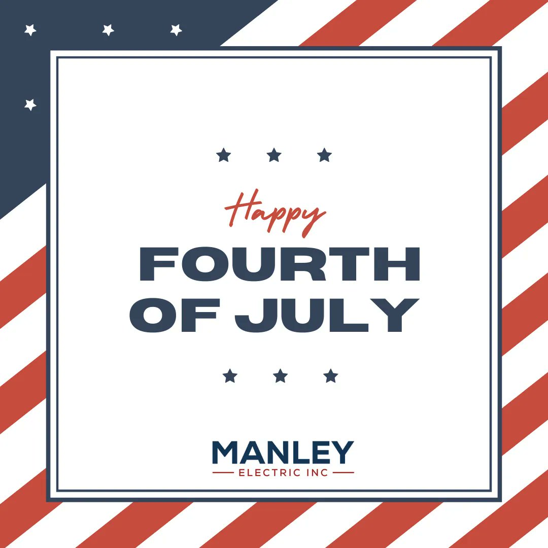 ManleyElectric's tweet photo. Manley Electric is wishing you a safe &amp; happy independence day!🇺🇸⚡️
.
.
.
#ManleyElectricInc #electriciansofinstagram #electrician #contractor #happy4th #Power #Energy #NowHiring #Accountability #Respect #Teamwork https://t.co/OFg6060aCu