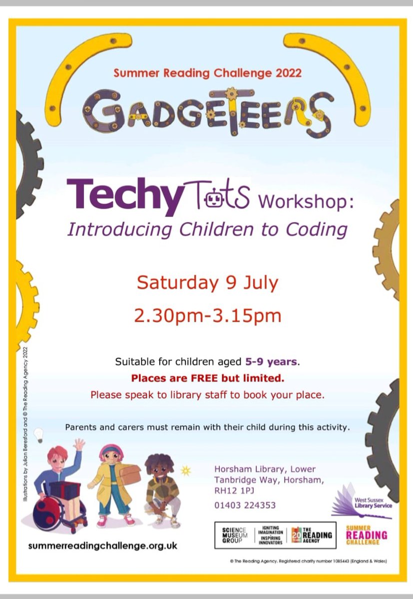 TotsTechy's tweet photo. So excited to be supporting #SummerReadingChallenge still a few spaces @horshamlibrary #Reading #coding #codingforkids #playlearncode https://t.co/KqQyjNf3FS