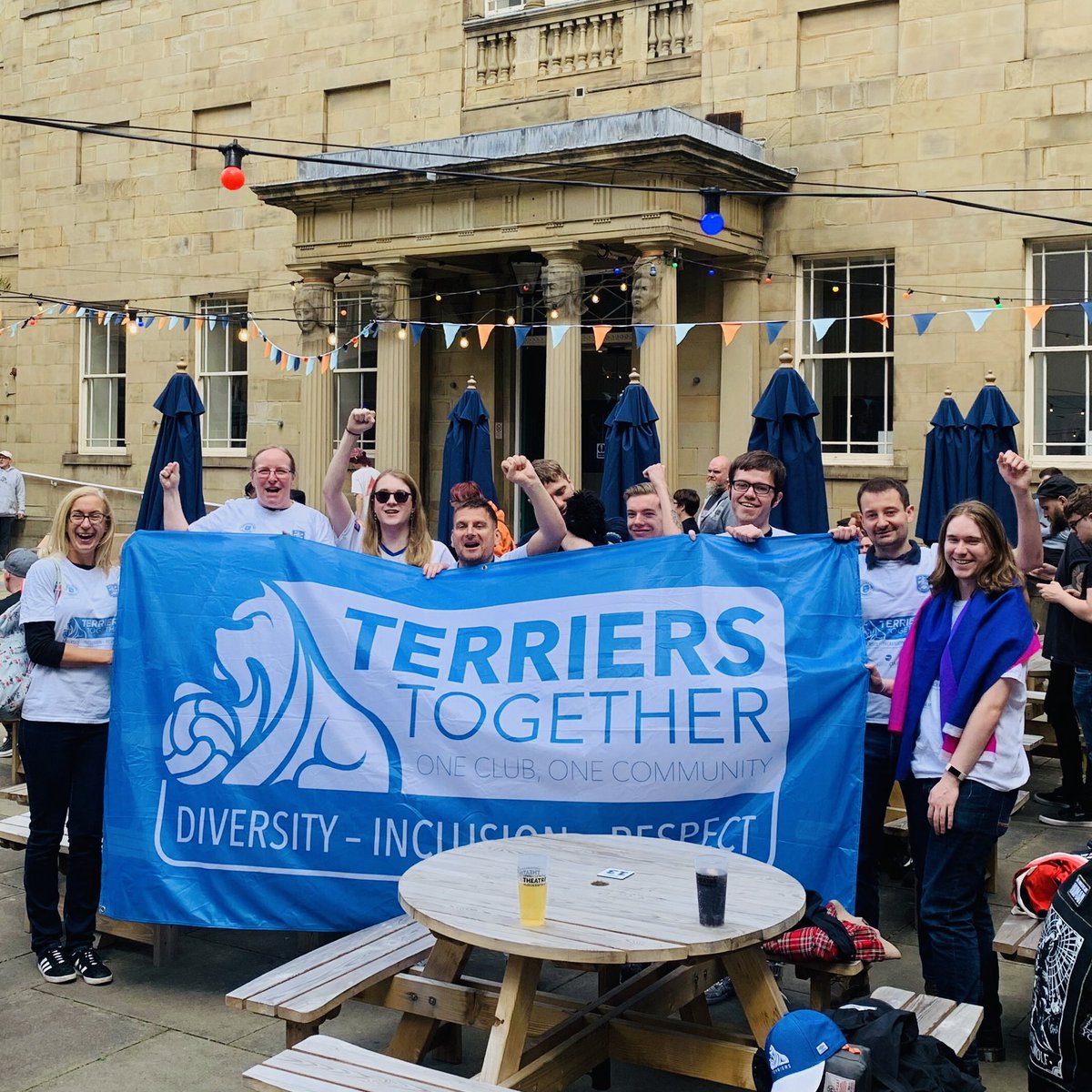 inkbrew's tweet photo. It means so much to us to have @htafc as a partner on our arts and archive project “The Day The World Came To Huddersfield”. Here @yterriersfc and @ProudTerriers were out with us creating the #pride1981 march on Saturday #Huddersfield #Pride #hiddenhistory #forgotten80s #HTAFC https://t.co/NrhjxnCbDQ