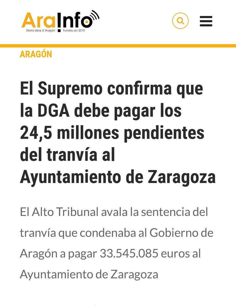 zaragozaencomun's tweet photo. Hoy hemos conocido la sentencia del tranvía que condena al Gobierno de Aragón a pagar 33,5 millones de euros por la deuda del tranvía de Zaragoza. 

Lo llevamos a los tribunales en 2017 en defensa de los intereses de la ciudad y hoy el Supremo se ha pronunciado definitivamente 👇 https://t.co/mPNLcYveCN