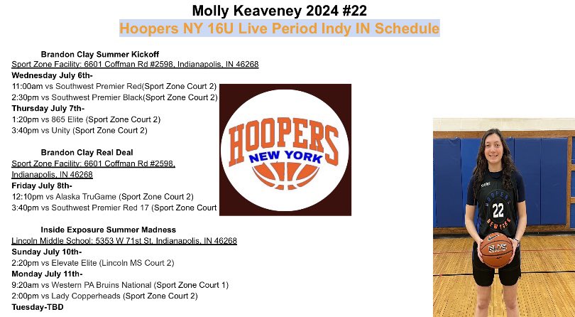 My July 6th-12th Indiana Live Period Schedule! <a href="/HOOPERS_NY/">HOOPERS NY</a> <a href="/BWHoopers/">Bryan Williams</a> <a href="/dmelious/">Dan melious</a> <a href="/GFAGirlsBball/">GFA Girls Basketball</a> @DaveZenon <a href="/InsiderExposure/">InsiderExposure</a> <a href="/BrandonClayPSB/">B r a n d o n C l a y</a>