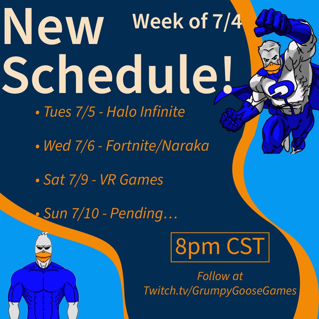 GrumpyGooseG's tweet photo. Stream Schedule for this week! Working on some model redesigns and working on 2D rigging! #vtuber #grumpygoose #VTuberUprising #twitch #twitchstreamer #pngtuber https://t.co/QKE66HZYt0