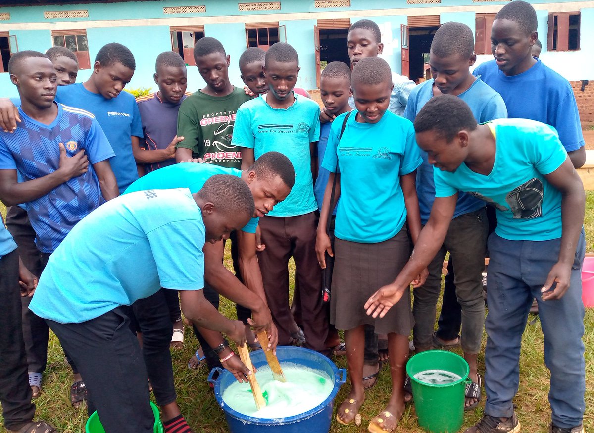 WorldEducareNet's tweet photo. High-performance affordable Liquid Soap successfully produced by Learners @BLCSchoolJINJA through guidance by the Skills enhancement Team from @WorldEducareNet under the #YouthfunctionalSkillsProgram and #WASHpractices https://t.co/Bp6JGdrS1r