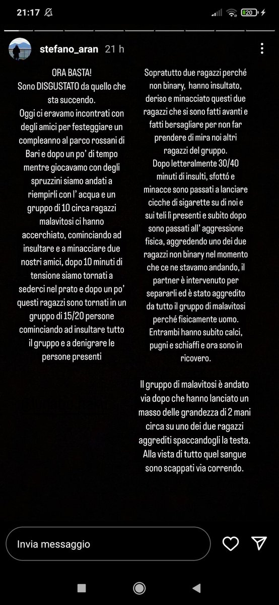 miIIeuniversii's tweet photo. Raga non ignorate perché ciò che è successo ieri a Bari è abbastanza imbarazzante, dei ragazzi hanno insultato e spaccato la testa a un ragazzo. Qui sotto ci sono tutti gli screen di quello che è successo. Non è normale che nel 2022 succedono ancors queste cose.Rt per fare girare https://t.co/6JyfLOJjhL