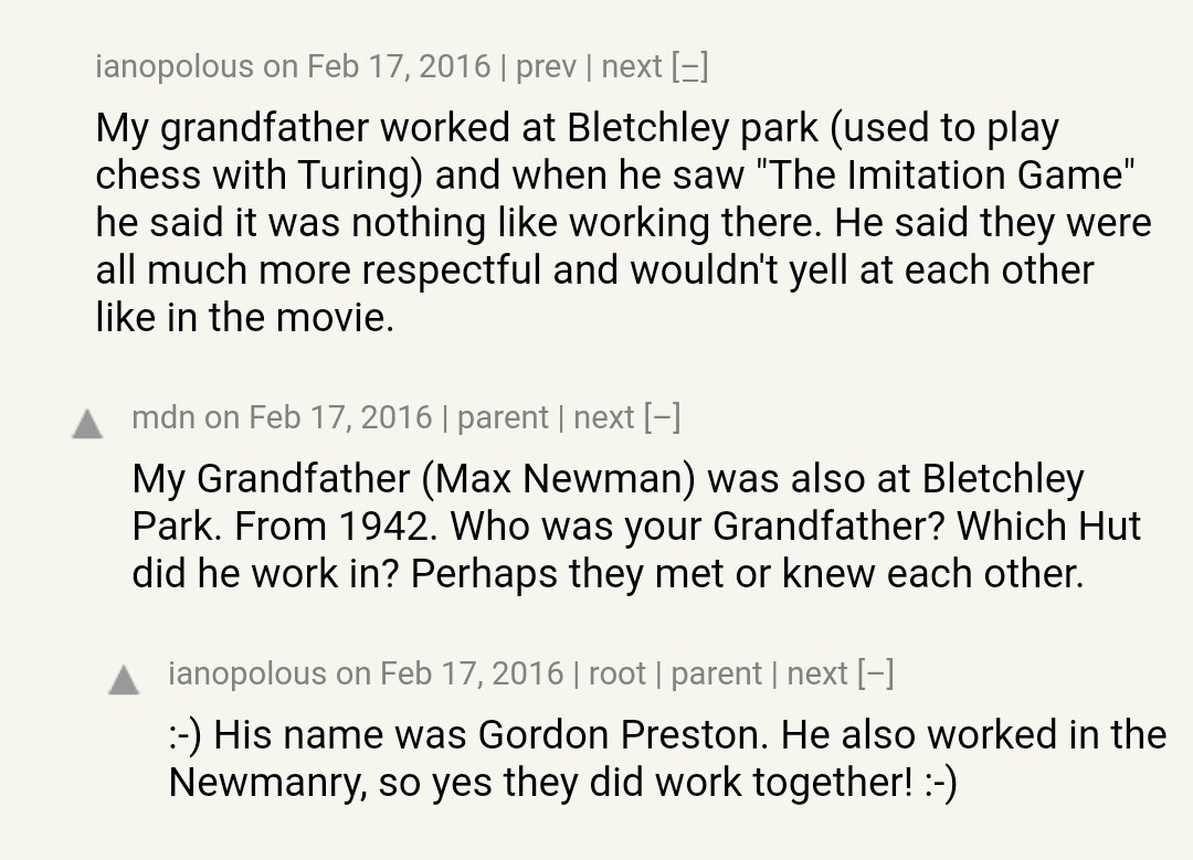 This is why I love Hacker News. On a post about cracking the Enigma.