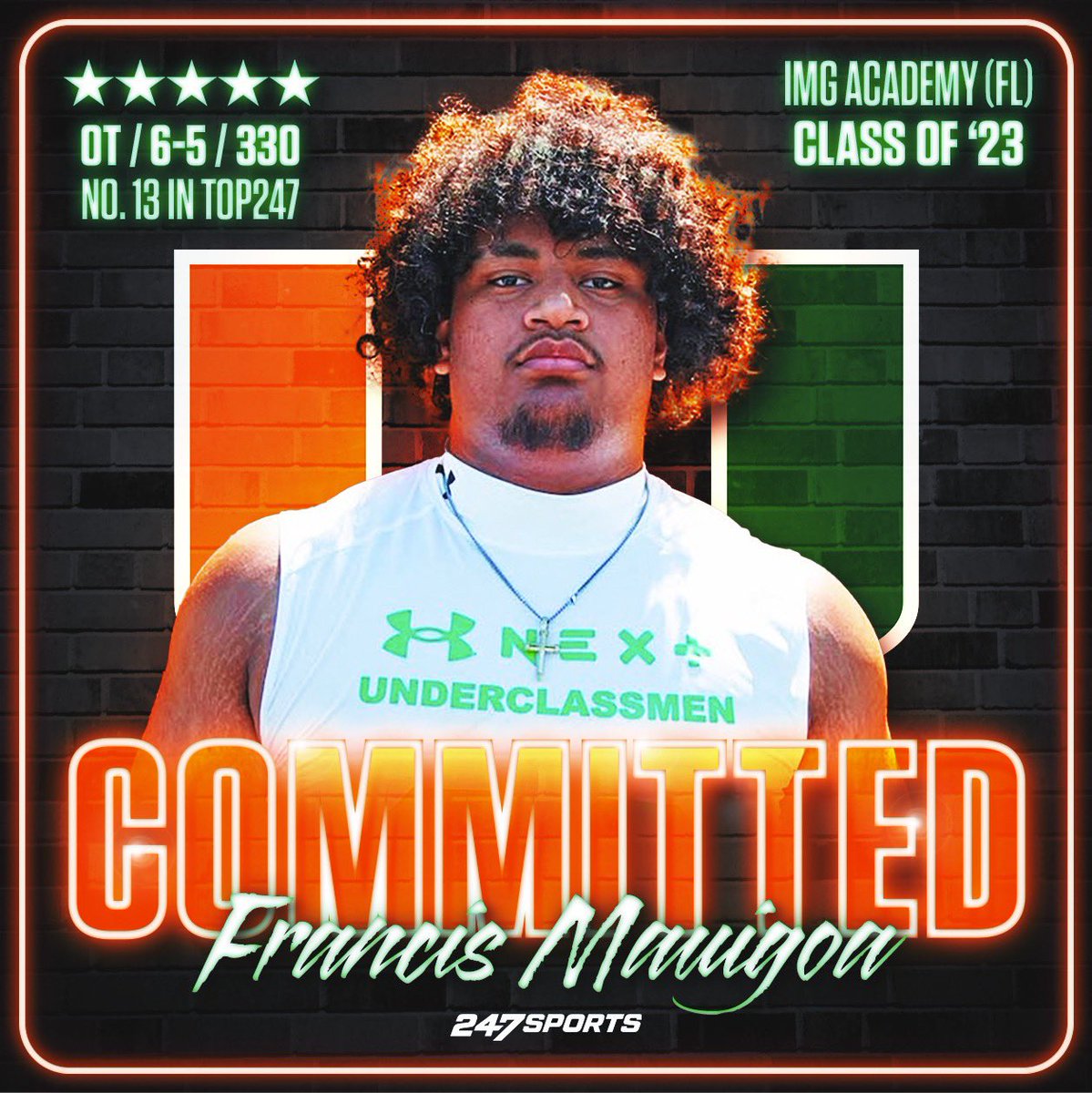 247Sports's tweet photo. 5-star OL Francis Mauigoa becomes the highest ranked offensive lineman to commit to Miami in 12 years.

The Canes now have the No. 8 recruiting class in the country. 🤩 https://t.co/4MIHtjIrse