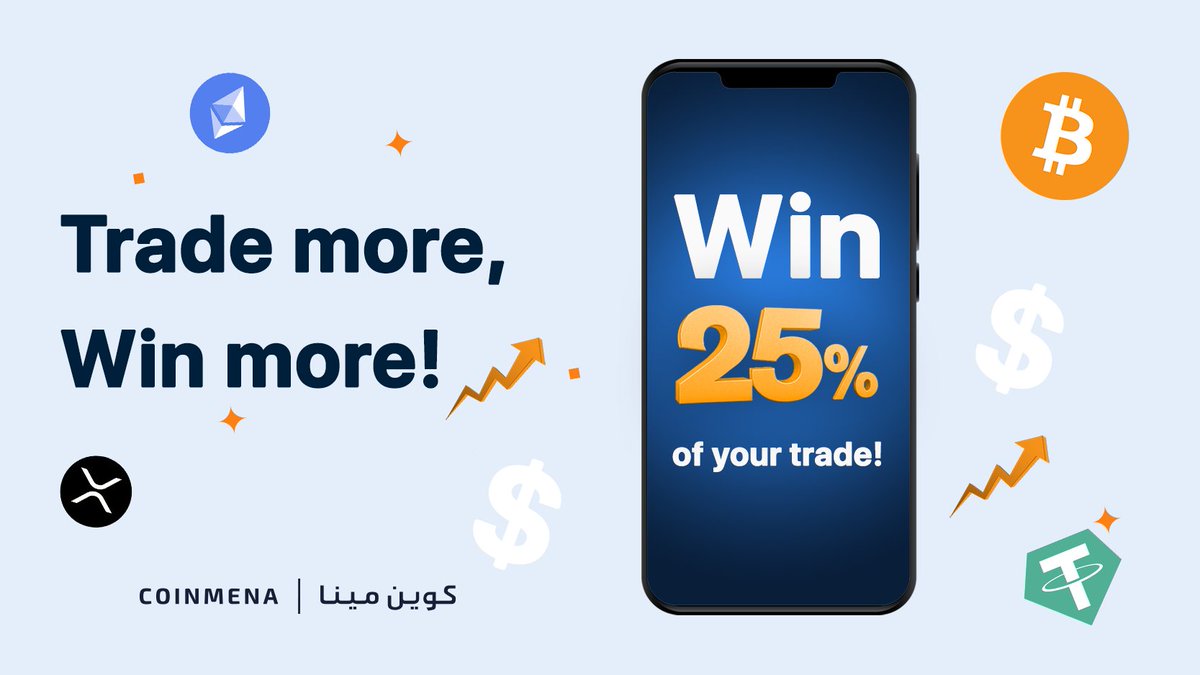 10 users can win 25% of their trade! 🙌

Place at least one trade within the first 2 weeks of July, August, &amp; September, for a chance to win 25% of your trade back! 

#WinMoreWithCoinMENA 💰

* 3-month trading period ends on 16th Sep. 2022 
* Max giveaway is 3,000 USD/person