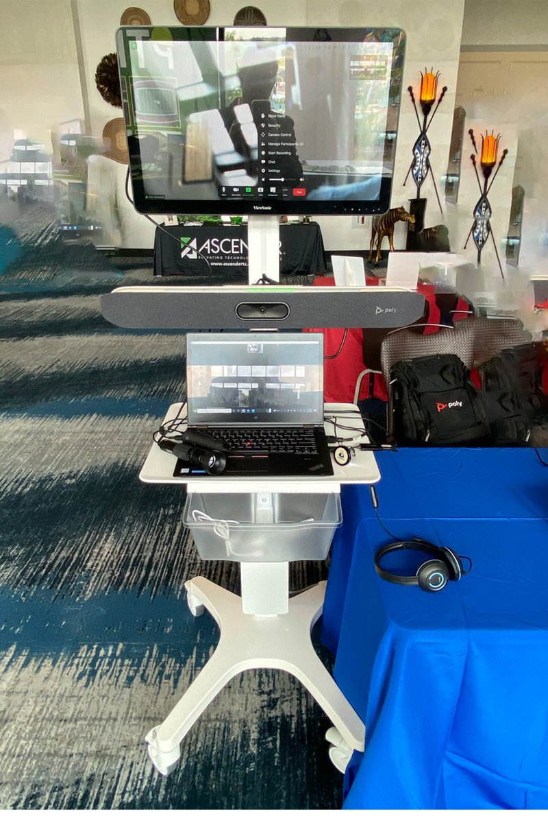 tryten's tweet photo. We had a great time at the TREA Conference with our partners and friends, Alan Newman, Dr. Keri Newman, and Jacqueline Kelley from eCare. Check out Tryten’s AV display cart with a @ViewSonic touchscreen display, @firefly_global peripherals, and @Thinklabs #digitalstethoscope! https://t.co/wbNnb1Ta2T