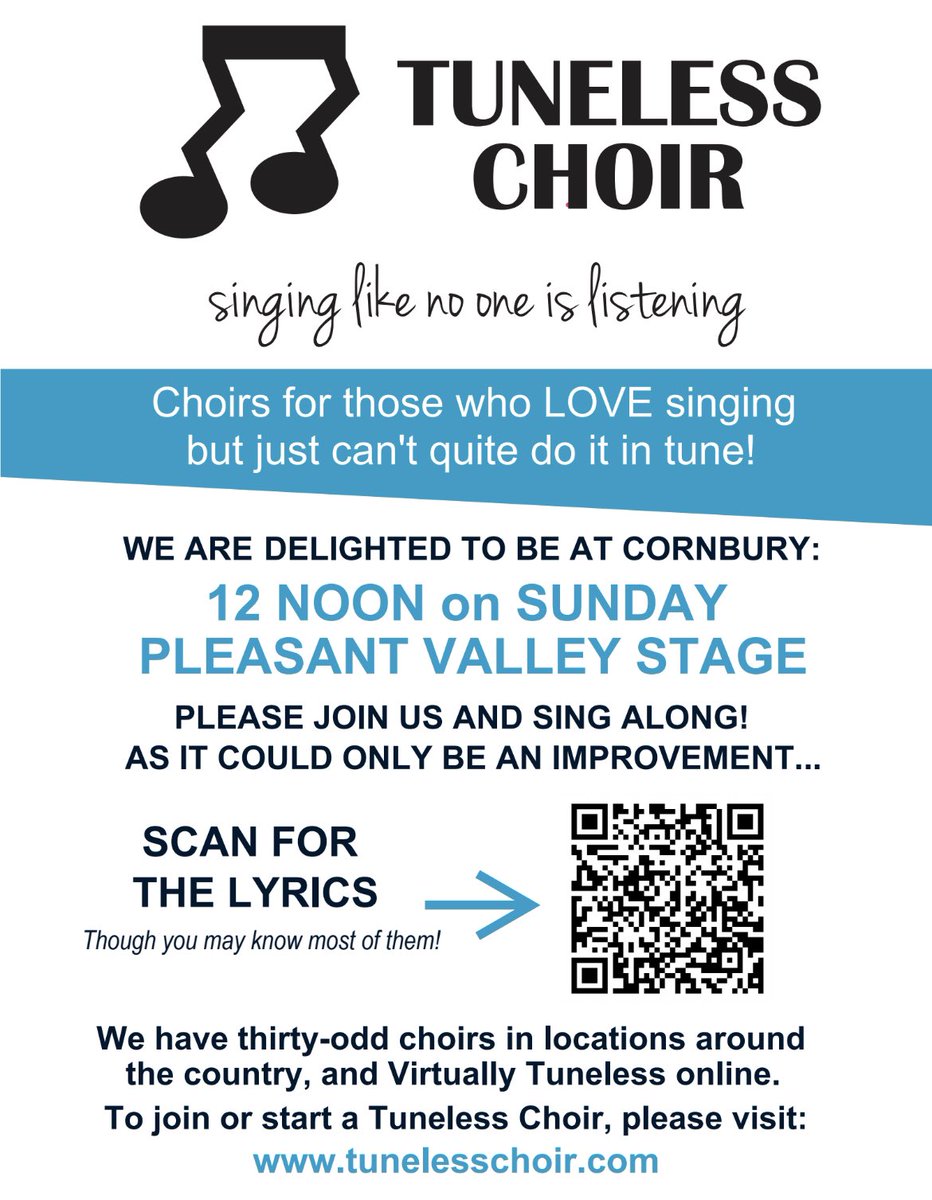 100 of us are SOOOOO excited as we prepare to appear at <a href="/Cornbury/">Cornbury Music Fest</a> this weekend alongside <a href="/JamesBlunt/">James Blunt</a>, <a href="/bryanadams/">Bryan Adams</a>, <a href="/thedarkness/">The Darkness</a>, <a href="/ronanofficial/">Ronan Keating</a>  and more.  If any of you  need a few more backing singers we can sing all the right notes, just not necessarily in the right order…