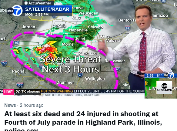 TipsyHorses's tweet photo. shootings are becoming so frequent, theyre getting meteorologists to do predictions on them https://t.co/h4zwOhNxd7
