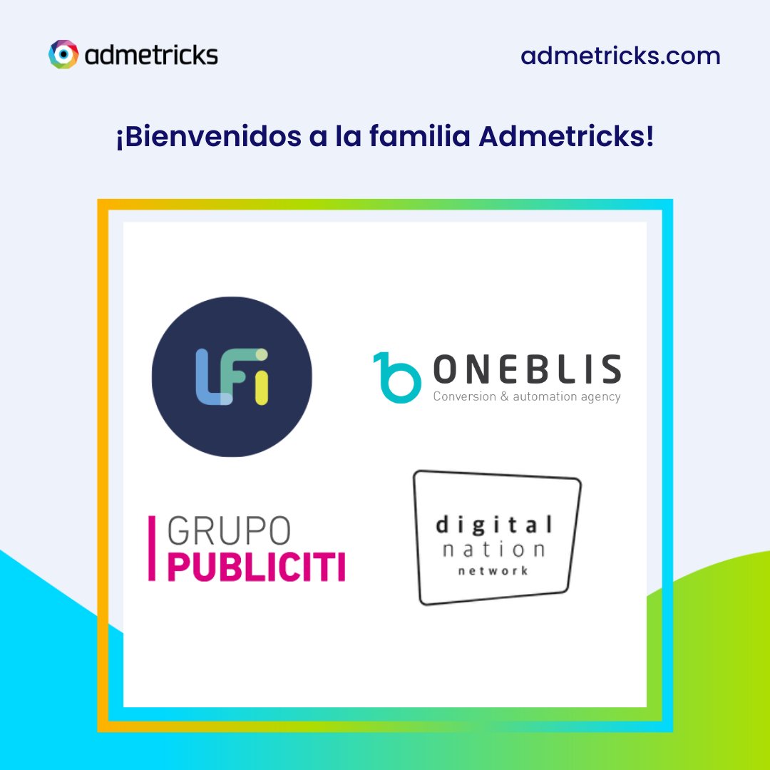 admetricks's tweet photo. ¡Bienvenidos nuevos Data Lovers a la familia Admetricks!
- La fábrica imaginaria
- Oneblis
- Grupo Publiciti
- DigitalNation Network
#clientes #familia #bienvenidos #admetricks https://t.co/hZhaJFTPy6