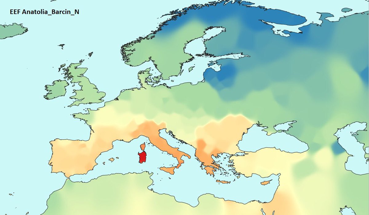 TheBigDataStats's tweet image. Genetic distance of modern populations to the Neolithic Anatolian farmers  who first spread agriculture across Europe. Red = closest distance, Blue = furthest distance. redd.it/vrb3y4 bit.ly/3un8aYu