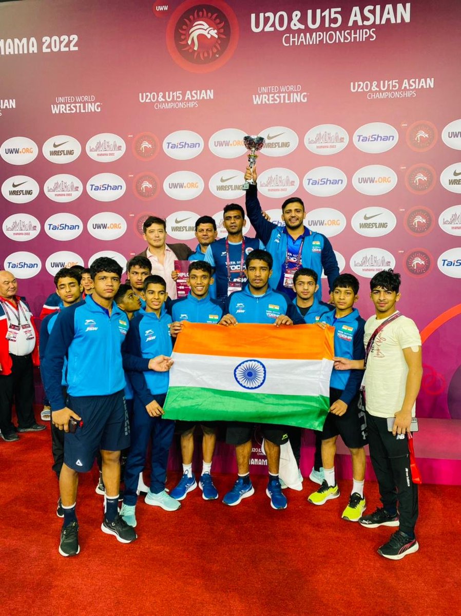 India won U-15 Wrestling Asia title by winning 4 gold, 2 Silver and 1 bronze med…