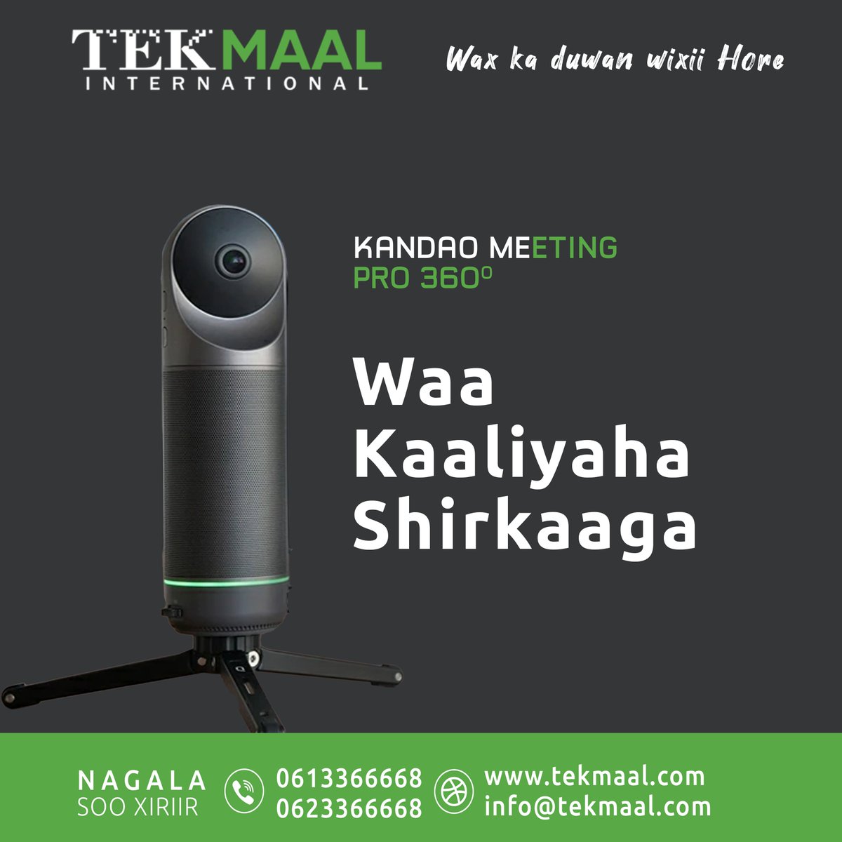 TekMaal's tweet photo. Kandao Meeting Pro is an AI-based 360° video conferencing device, which equipped with 360-degree lens, Omni-directional audio system, Hi-Fi Speaker, and built-in android system.  
Exclusive from @TekMaal  in Somalia 

Apply for the Demo , and get it now
0613366668 https://t.co/UREqZbeCPf