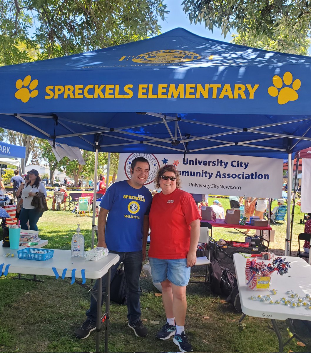 Love our Spreckels Elementary PTA for bringing it at the annual <a href="/UCCA_SD/">University City Community Association</a> July 4 celebration at Standley Park. So excited to see so many Wildcats 🐾. Melvin is so happy too (and tired). <a href="/sdschools/">San Diego Unified</a>