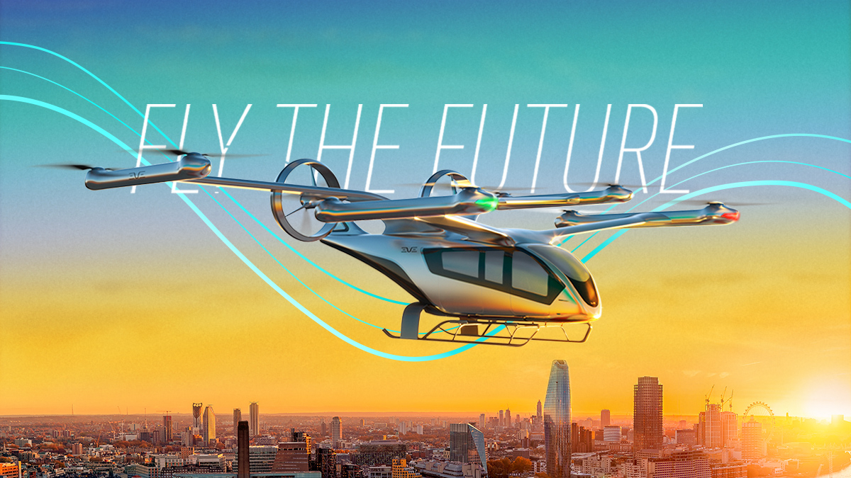 embraer's tweet image. Moving around cities and urban centers will be fairly different in the future – greener, quieter, quicker and more efficient. See how @EveAirMobility has reimagined urban air mobility at Farnborough Airshow&apos;s #FlytheFuture Experience. bit.ly/39VswAZ #EmbraerStories