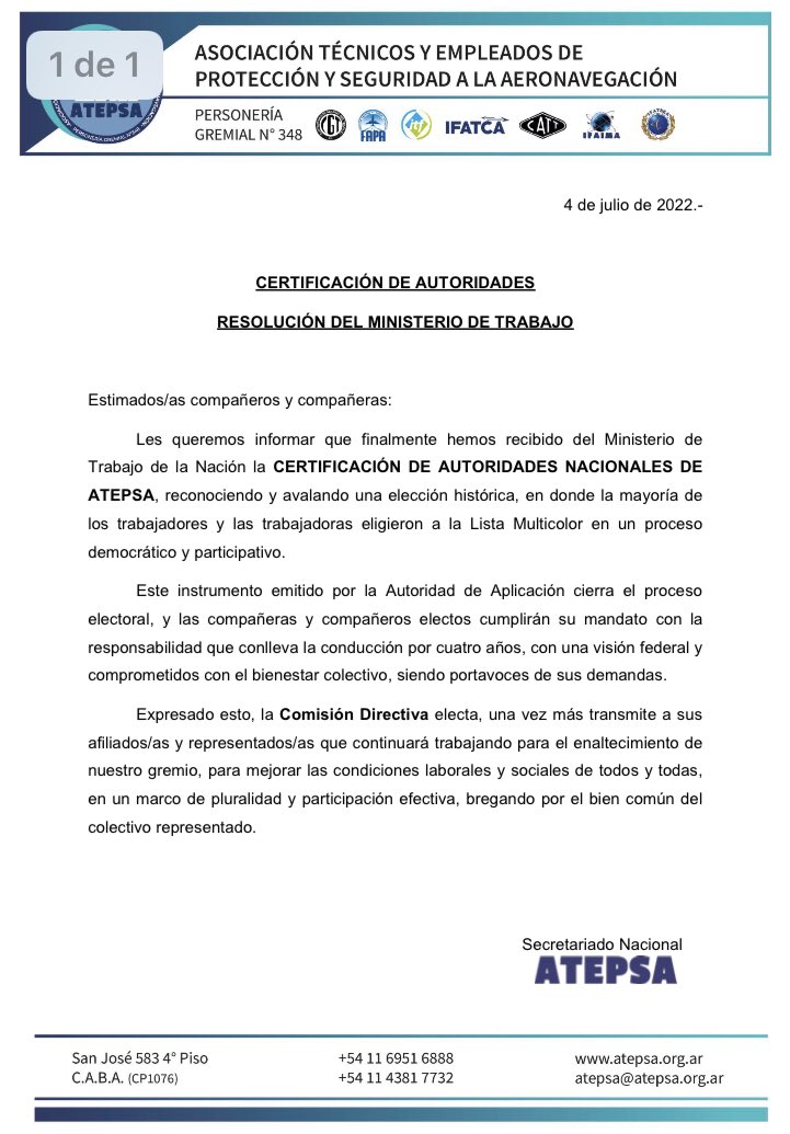 ✅ Seguimos trabajando día a día para poner en lo más alto a nuestra #ATEPSA, mejorando las condiciones laborales y sociales de nuestras/os representadas/os.