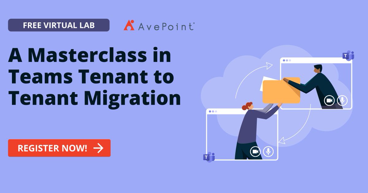 Get ready to register! We’re hosting a #freewebinar masterclass in #Teams tenant to tenant migration. Learn how AvePoint’s new #API capabilities bring your Teams chats and channels with you as you move. Register to join Tuesday, July 19: avpt.co/3a6DUdp.