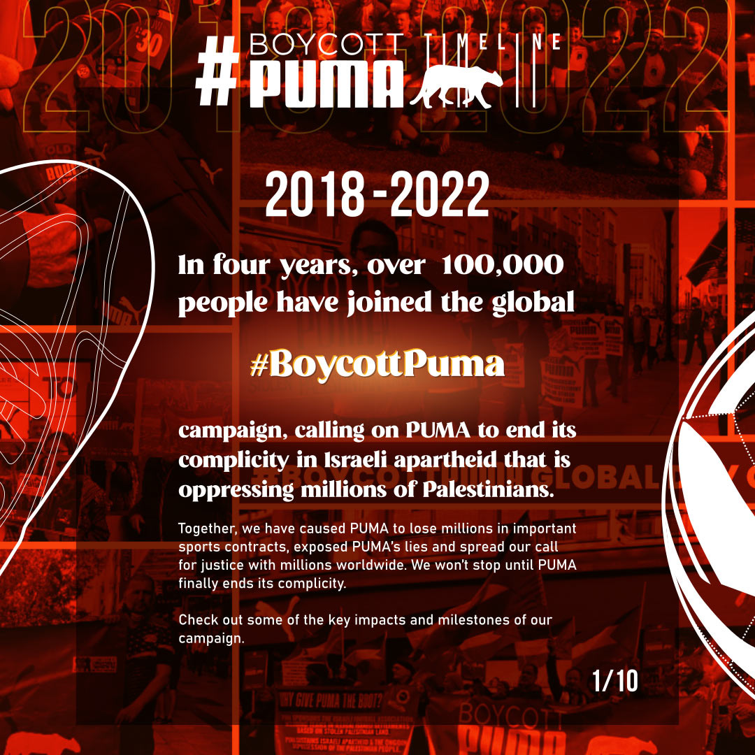 justice_mapping's tweet photo. Hey @PUMA, check out the looooong #BoycottPUMA Timeline.

Until you stop supporting Israeli apartheid, I'll continue to support the boycott call from Palestinian teams.

The campaign is only destined to grow! #NoRestForPUMA

https://t.co/qZ9kbDlm0V https://t.co/DjST7nVN18