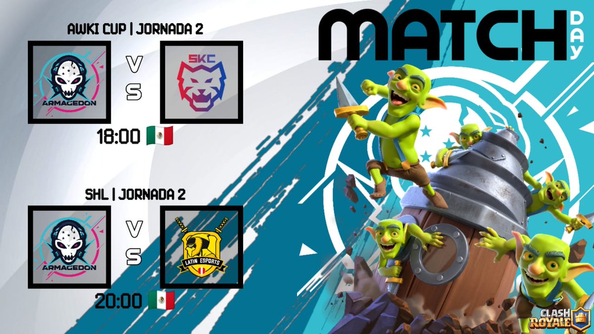 #ClashRoyale #AMG🇭🇳

Nuevos jugadores se unen a nosotros, veamos cómo les va en este encuentro 🤩

[🏆] <a href="/Awki_Cup/">Awki Cup - JZeroJak</a>
[🆚] <a href="/SKCalalas/">SKCalalas</a>
[⏰] 5 pm🇭🇳
[🧩] Jornada 2

[🏆] <a href="/SHLeague_GG/">Samurái Horse League</a>
[🆚] <a href="/LatinEsports_CR/">Latin Esports</a>
[⏰] 7pm🇭🇳
[🧩] Jornada 2