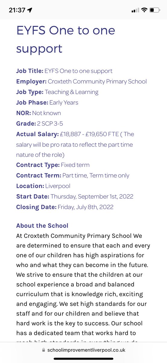 CroxtethC's tweet photo. We have a vacancy for an EYFS one to one support assistant at our amazing school…pls RT https://t.co/pH4kdsodD0