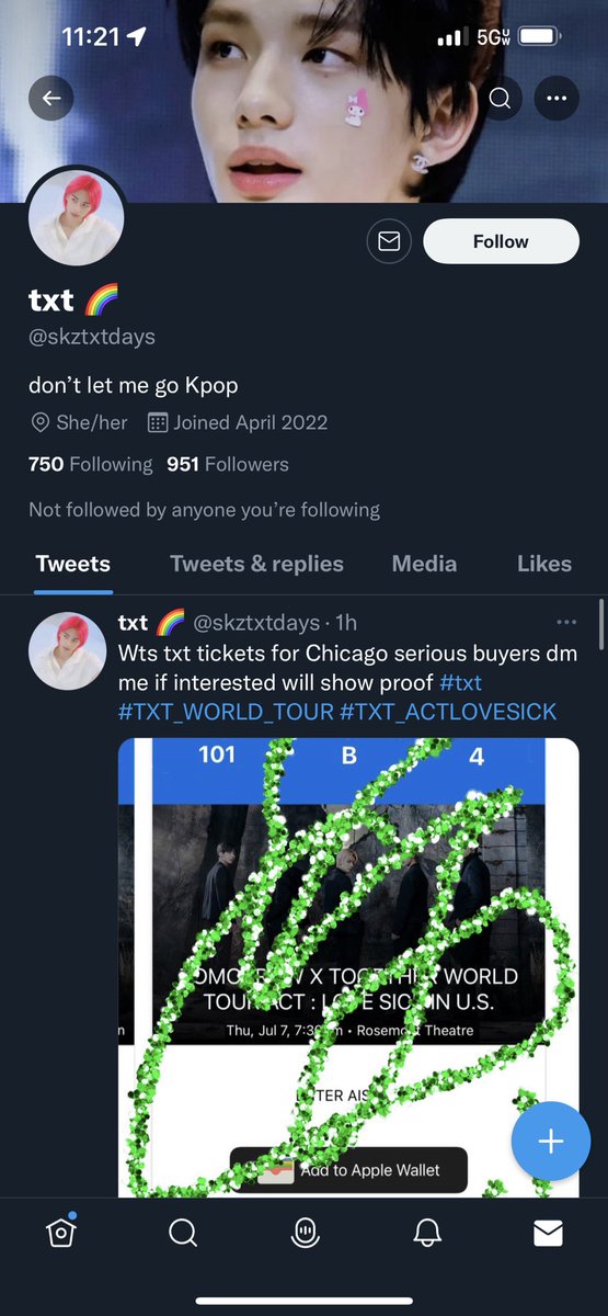 tknjg's tweet photo. DONT BUY FROM THIS ACC THEYRE A SCAM!!!!! #TXT_WORLD_TOUR #txttickets https://t.co/Y5XCjK7fIp