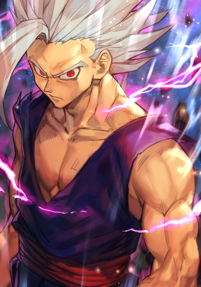 son gohan male focus 1boy red eyes solo aura dougi muscular  illustration images