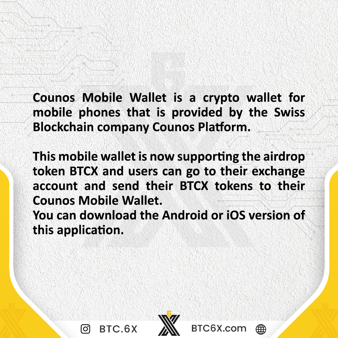 PurcowExchange's tweet photo. DOWNLOAD COUNOS MOBILE WALLET AND WITHDRAW YOUR BTCX.
Counos Mobile Wallet is a #cryptowallet for mobile phones that is provided by the Swiss Blockchain company #CounosPlatform. https://t.co/eqmNRZmLyi