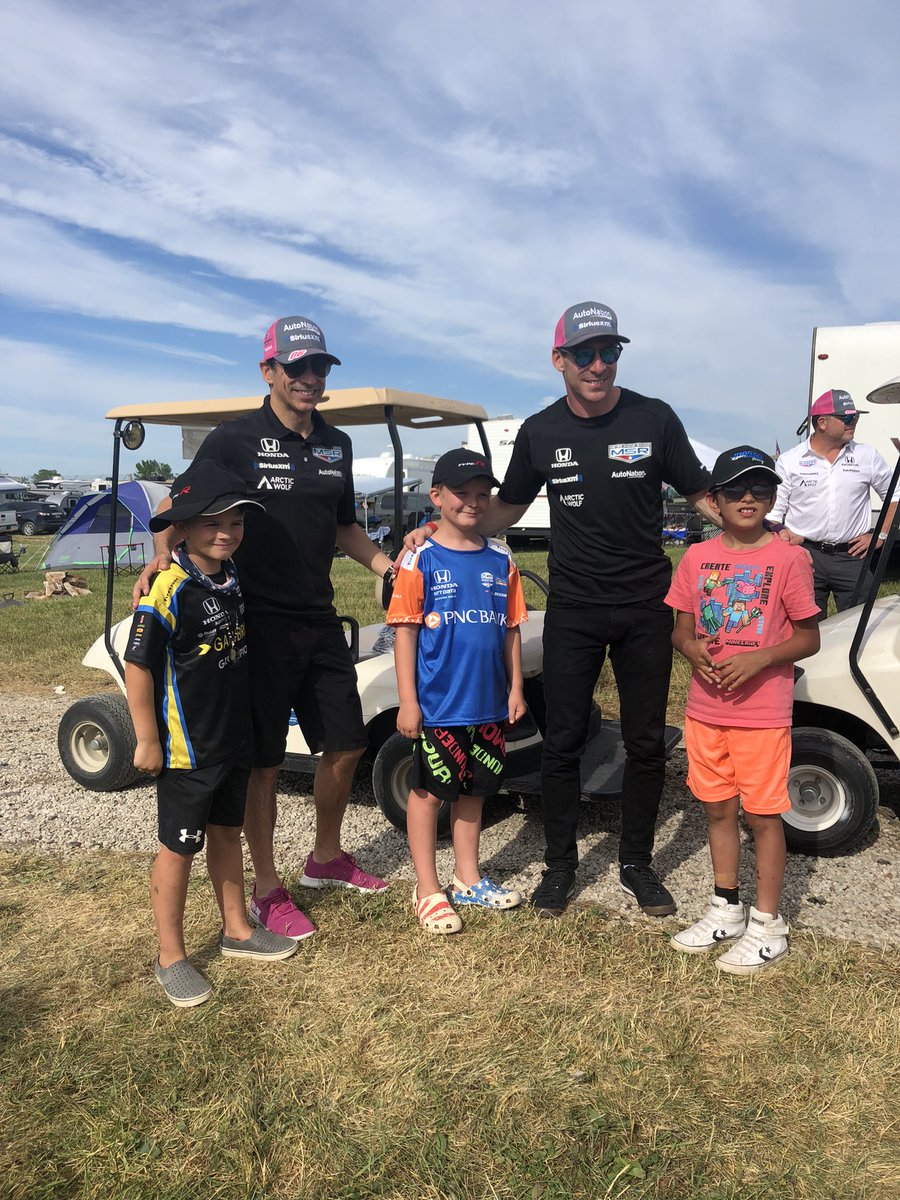 NotSoRossi's tweet photo. Thanks to @MeyerShankRac @h3lio @simonpagenaud for the campsite visit! Pink merch is on order. @Mid_Ohio #Honda200 https://t.co/5dbAd0WQNA