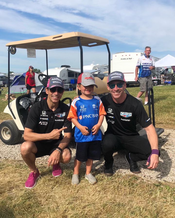 NotSoRossi's tweet photo. Thanks to @MeyerShankRac @h3lio @simonpagenaud for the campsite visit! Pink merch is on order. @Mid_Ohio #Honda200 https://t.co/5dbAd0WQNA