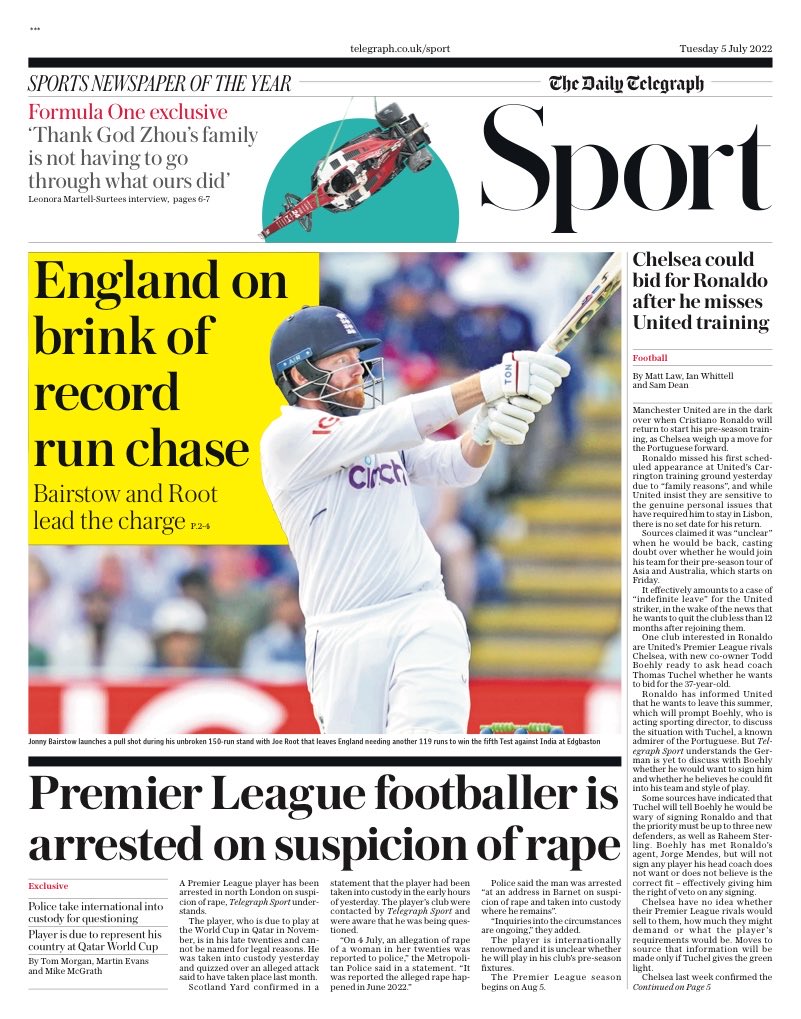 Allie Hodgkins Brown On Twitter Tuesday s TELEGRAPH Sport Premier 