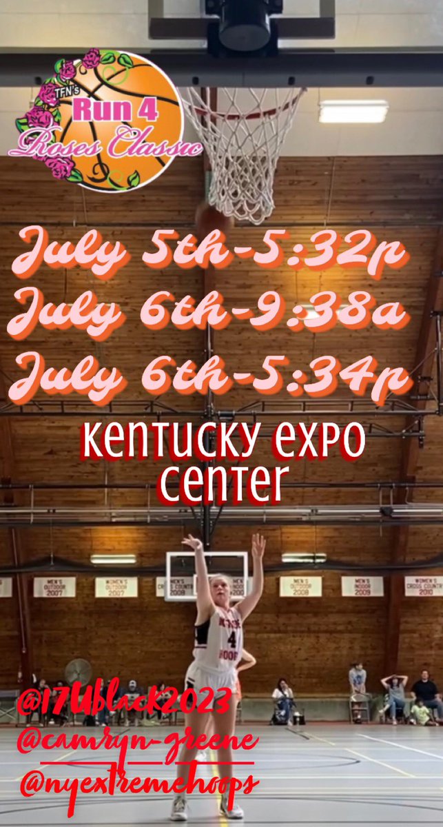 See the comeback of <a href="/CamrynGreene10/">Camryn Greene</a>  in Louisville Kentucky with 17U black team <a href="/NY_ExtremeHoops/">NY Extreme Hoops</a> <a href="/coachsearight/">Tyrone</a> <a href="/Coach_KDini/">Kristi Dini</a>