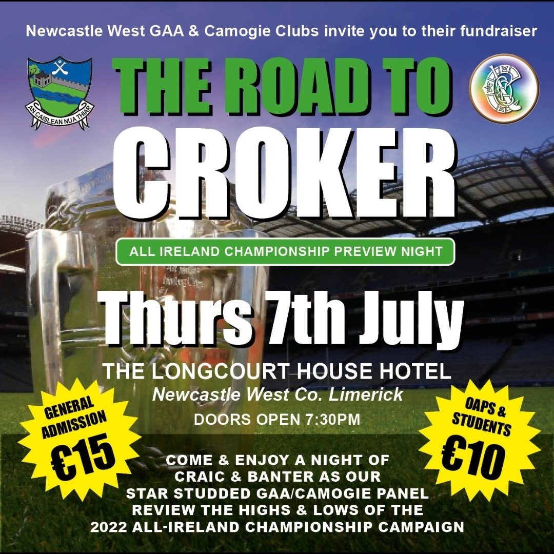 JeromeSport's tweet photo. All-Ireland Hurling Final Preview Event this Thursday hosted by Newcastle West GAA &amp; Camogie.

🎙Shane McGrath, TJ Ryan and more...
#LLSport | #Limerick | #GAA https://t.co/SM3SM57Q81