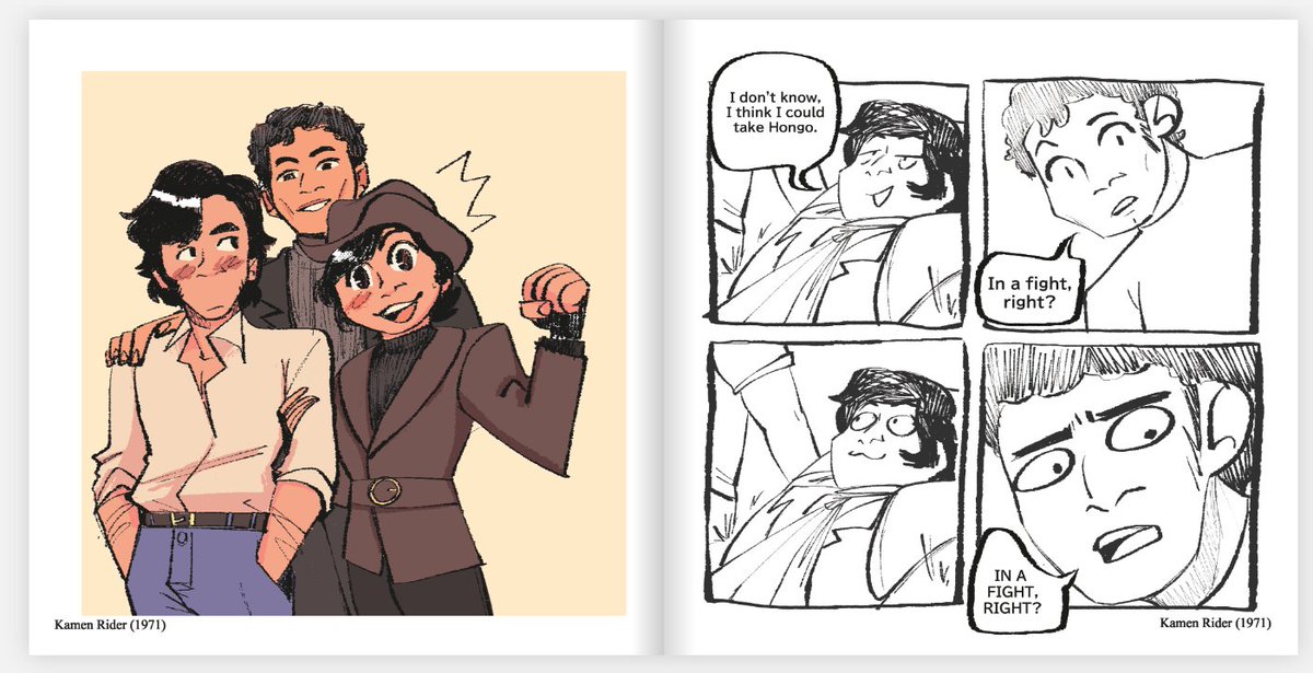 the almost 30 page zine I've been piecing together full of silly showa toku drawings is finally sent off to the printer *collapses* Enjoy these 2 pages from the preview 