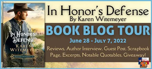 lynnmpoppe's tweet photo. Review & #Giveaway – In Honor’s Defense by Karen Witemeyer via @StoreyBookRev #LoneStarLit #LSBBT #TXAuthor #TXBook #historicalromance #HangersHorsemen #ChristianFiction https://t.co/k6e3JThv2X https://t.co/GoSIzbq5Gj