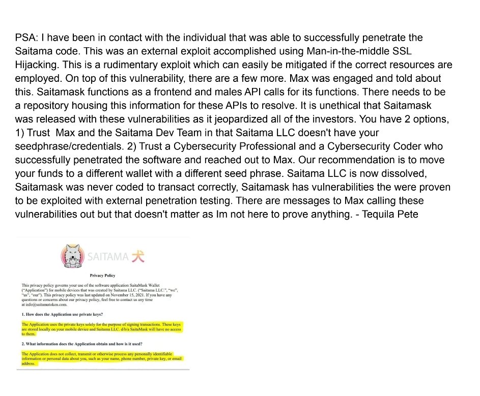 tequila_pete's tweet photo. #SaitamaV2 #SaitamaV2theMoon 
Here is an update on the Saitamask Vulnerability that I am calling critical
🚩🚩🚩🚩🚩🚩🚩🚩🚩🚩🚩🚩🚩
BTW,  👍👍👍 I will also do an AMA with who ever is up for the challenge, Oh and no, I will not reveal specifics on accomplishing this exploit https://t.co/zo8F7lQk8v