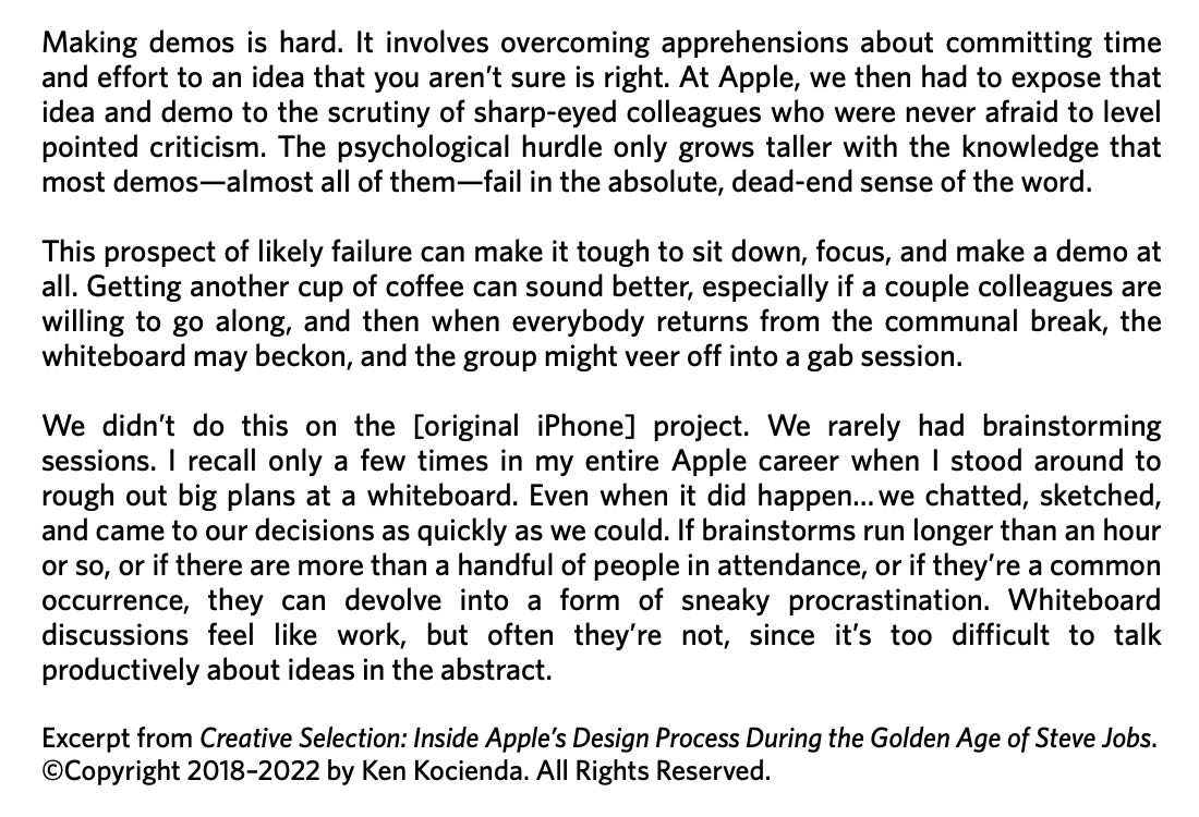 kocienda's tweet image. It’s too difficult to talk productively about ideas in the abstract. Twitter feels like that a lot. Of course when trying to share out ideas in tweets, there’s no way to stop gabbing and make a concrete demo like you can in software development. A couple thoughts on that.