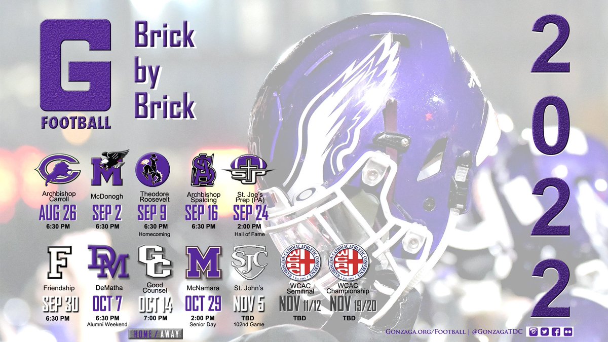 SCHEDULE RELEASE for the 134th Season of 🏈 on Eye Street!

🧱 🦅🦅🦅🦅🦅🦅🦅🦅🦅🦅🦅🧱

Gonzaga.org/Football

#HailGonzaga #NowEmbraceFinish #AMDG
