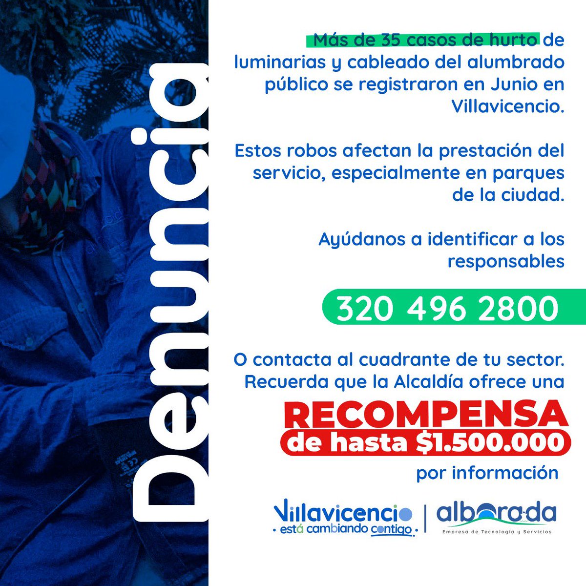 alboradaep's tweet photo. El robo de luminarias y cableado del alumbrado público viene afectando la prestación del servicio en la ciudad, es por eso que denunciar oportunamente es importante 

Acude a nuestras líneas o a las autoridades para entregar cualquier información. https://t.co/UiUVQZeXJh
