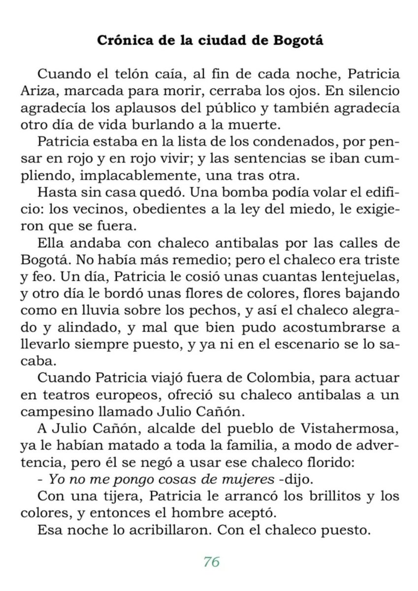 Una historia de la designada ministra de cultura ⁦Patricia Ariza
 contada en “El libro de los abrazos” por Eduardo Galeano.