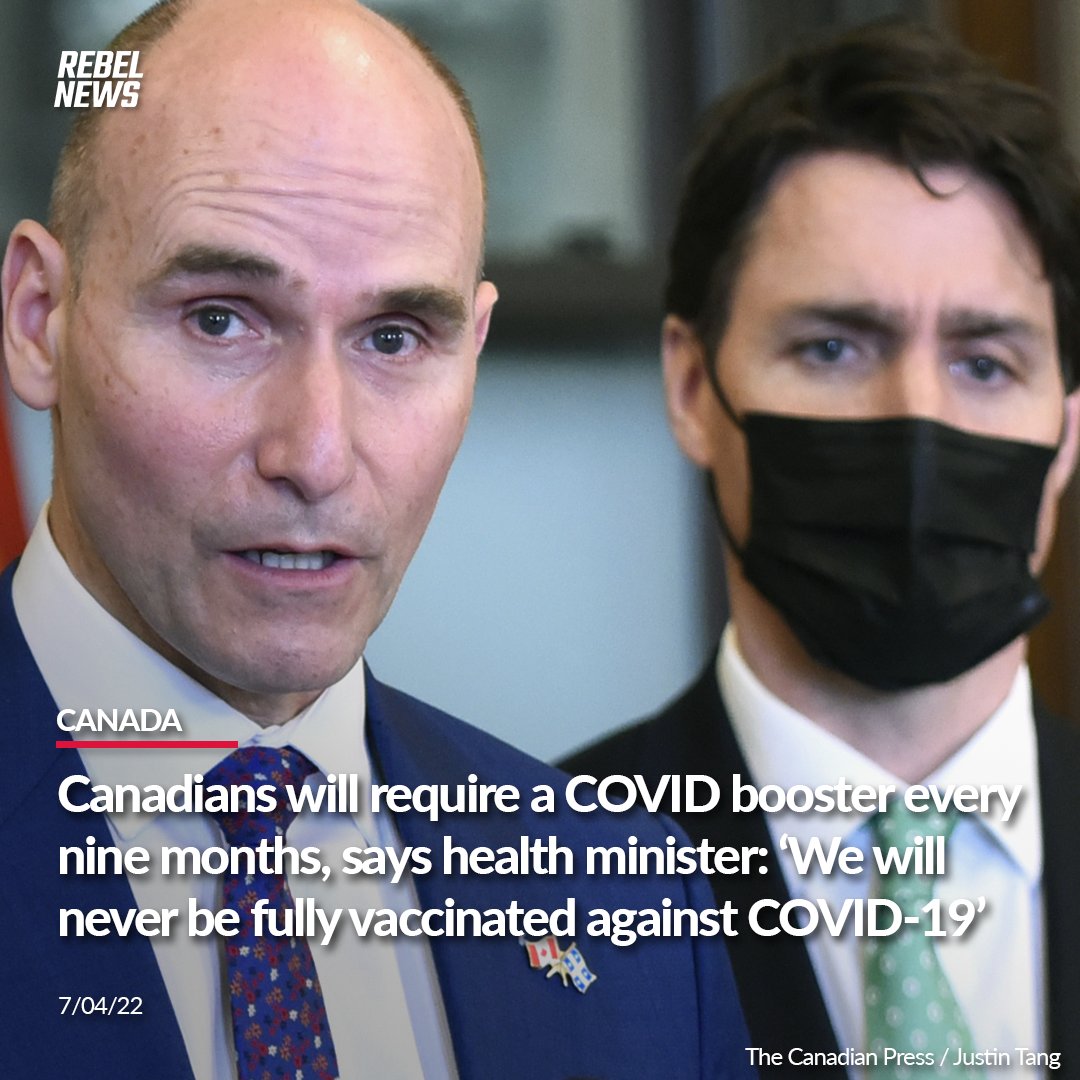 RebelNewsOnline's tweet photo. Canadians will be required to get a COVID booster shot every nine months to remain “up to date,” says Health Minister Jean-Yves Duclos. 

MORE: https://t.co/UsFwHGNcpY https://t.co/h0GDAk9nLp