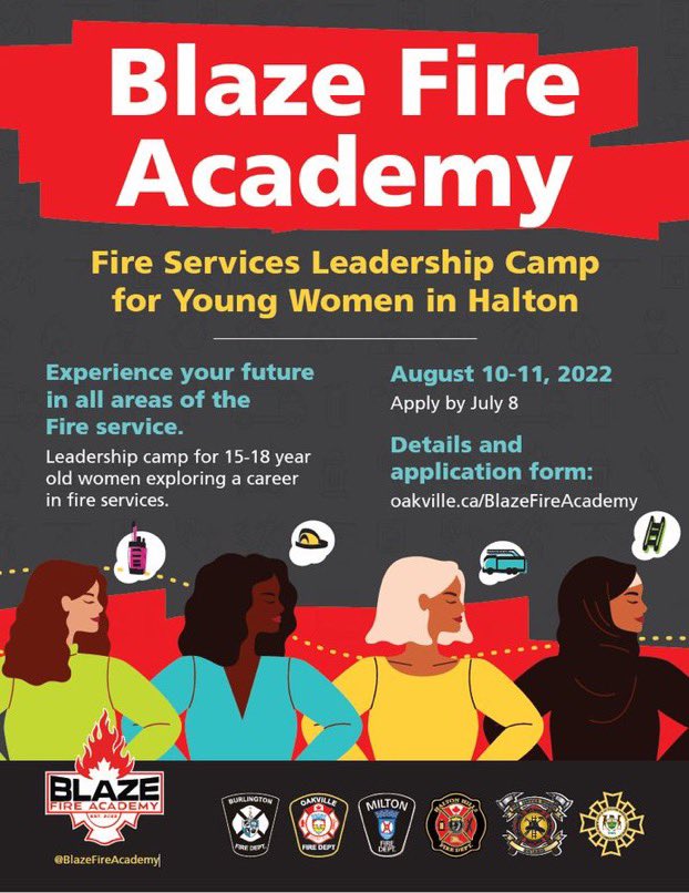 BlazeFireAca's tweet image. Are you looking for a rewarding and meaningful experience? Consider attending Blaze Fire Academy’s Fire Services Leadership Camp. Camp is open to young women 15 to 18 years of age who live in Halton. Apply now here: bit.ly/3Aqx9xJ
