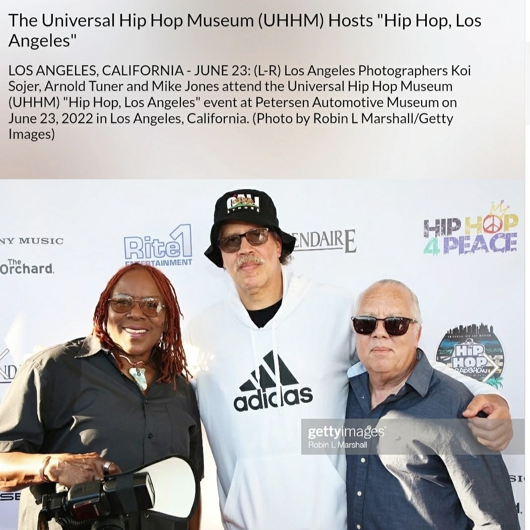 SnapNUPhotos's tweet photo. Koi Sojer/Snap'N U Photos posing with my fellow photographers Arnold Turner and Mike Jones at the Petersen Museum. Photo by @RobinMarshall @GettyImages https://t.co/mSLsd3WaRR