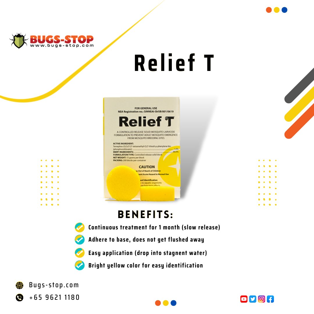 Place this #ReliefT into areas like drains, roof gutters, artificial water-holding containers & settling water ponds for #mosquito control.
bugs-stop.com/product/relief…

#ReliefT #drains #roofgutters #waterponds #Singapore #Bugsstop #mosquito #mosquitocontrol #DIY #outdoors