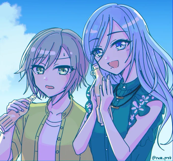 夏の日野森姉妹☀
パピ◯分け合ってほしい🍨🍨

#prsk_FA
#日野森志歩 #日野森雫 #日野森姉妹 