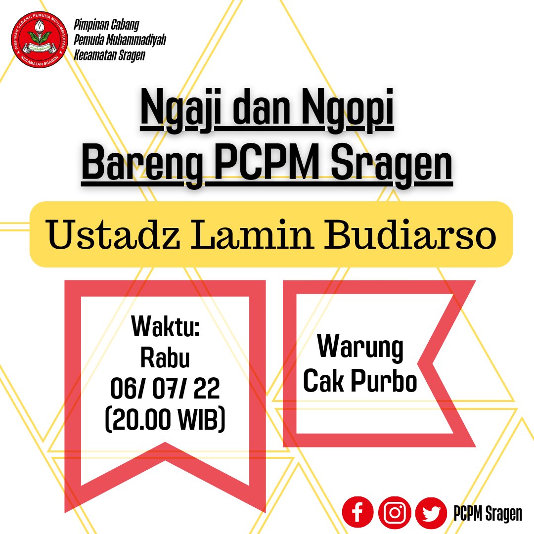 pcpm_sragen's tweet photo. Ngaji lan sinau bareng ustadz Lamin Budiarso di RM. Cak Purbo pukul 20.00 WIB.

"Barang siapa menunjukkan kepada kebaikan, maka ia mendapatkan pahala sebagaimana orang yang melakukan." (HR. Muslim, 3509)

#ngaji #pcpm #pcpmsragen #pemudamuhammadiyah #muhammadiyah #sragen https://t.co/36tHGynnCz