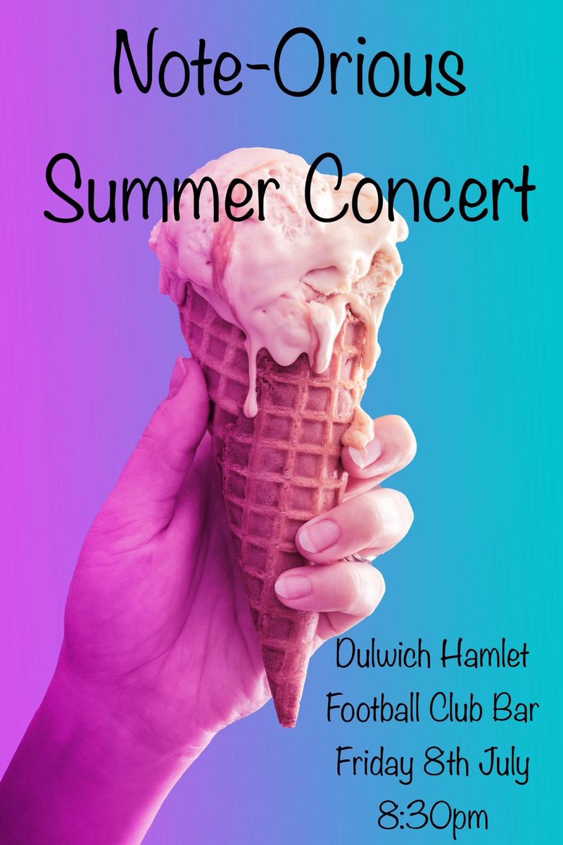 The fabulous <a href="/noteoriouschoir/">Note-Orious Choir</a> have got a summer concert at ours this Friday! Make sure you pop down and check them out. You won't be able to get enough of them! Seriously fantastic songs.
#dulwichtweets #dhfc #noteorious #londonchoir #eastdulwich