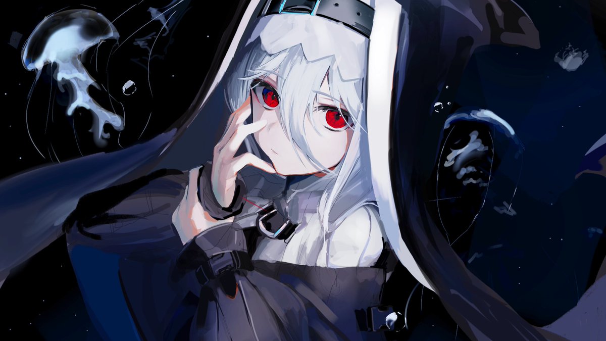 specter (arknights) 1girl red eyes solo looking at viewer hair between eyes upper body long hair  illustration images